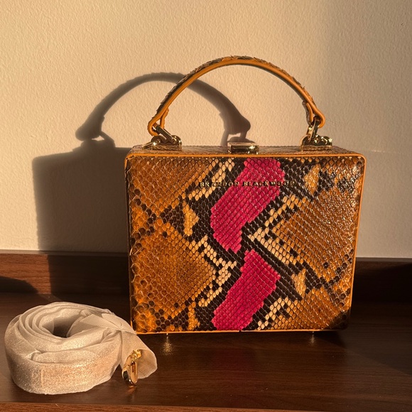 Brandon Blackwood Handbags - Brandon Blackwood Snake-Print Kendrick Trunk in Brown & Fuscia